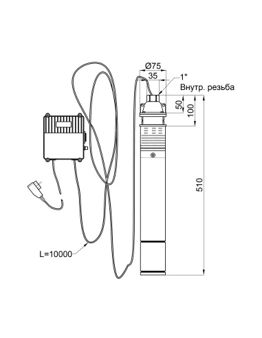 Вихревой глубинный насос Thermo Alliance 3SKM-100 0,75 кВт, пульт, кабель 10 метров