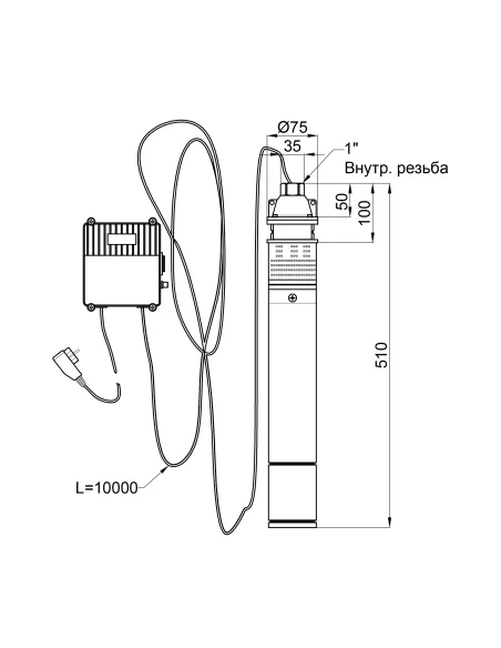 Вихревой глубинный насос Thermo Alliance 3SKM-100 0,75 кВт, пульт, кабель 10 метров