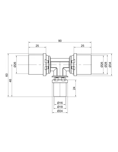 Тройник - пресс Icma № 406 26 х 16 х 26 мм, для МП труб