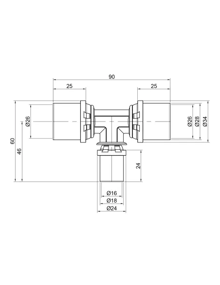 Тройник - пресс Icma № 406 26 х 16 х 26 мм, для МП труб Тройник - пресс Icma № 406 26 х 16 х 26 мм, для МП труб