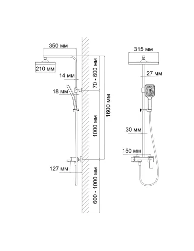 Душова система з виливом Q-Тap Gemini 51103KNG, чорна