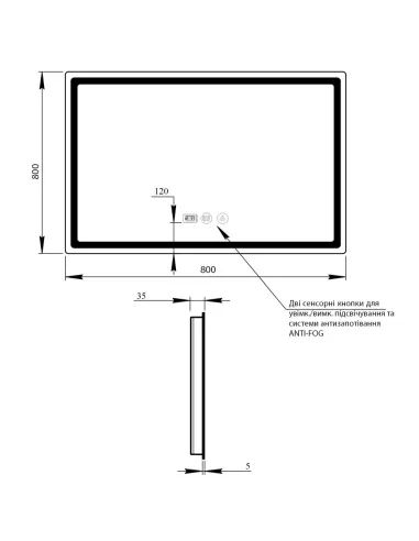 Зеркало для ванной Q-Tap Mideya Touch Reverse QT2078NCF8080W, с LED-подсветкой, с антизапотеванием
