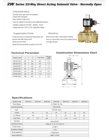 Соленоидный клапан Raifil Sanlixin 2W-400-40H, 0-5 Бар, 1,5 дюйма
