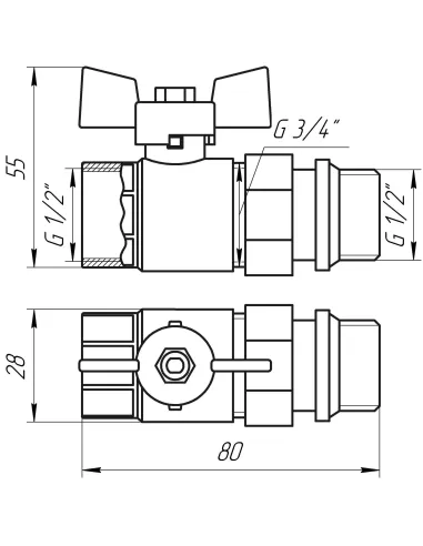 Кран шаровой прямой с американкой Quality Professional Q003 PN 40 НВ 1/2 дюйма