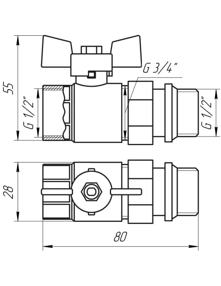 Кран шаровой прямой с американкой Quality Professional Q003 PN 40 НВ 1/2 дюйма