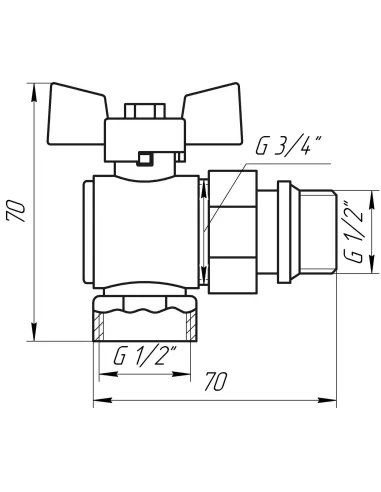 Кран кульовий кутовий з американкою Quality Professional Q004 PN 40 НВ 1/2 дюйми