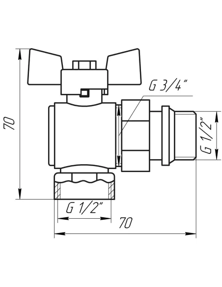 Кран кульовий кутовий з американкою Quality Professional Q004 PN 40 НВ 1/2 дюйми
