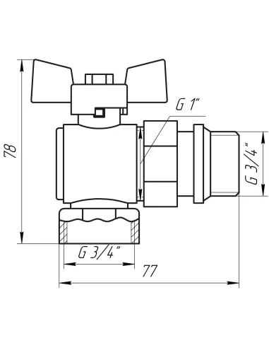 Кран шаровой угловой с американкой Quality Professional Q004 PN 40 НВ 3/4 дюйма