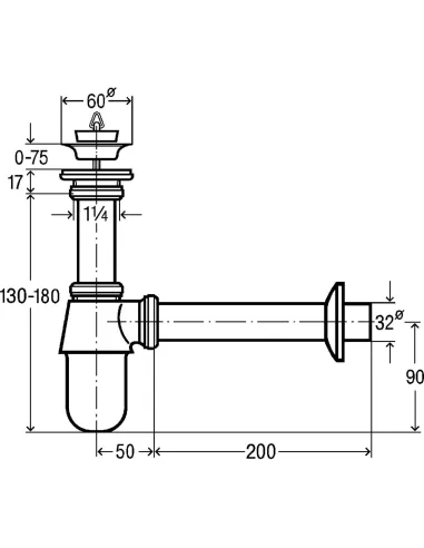 Сифон для умывальника Viega 366681 1 1/4 дюйма, хром