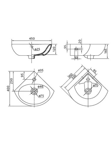 Керамическая раковина настенная угловая Kolo Runa 35 белая