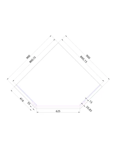 Душевая кабина без поддона Asignatura Turia 39020409 90х90 распашная, пятиугольная