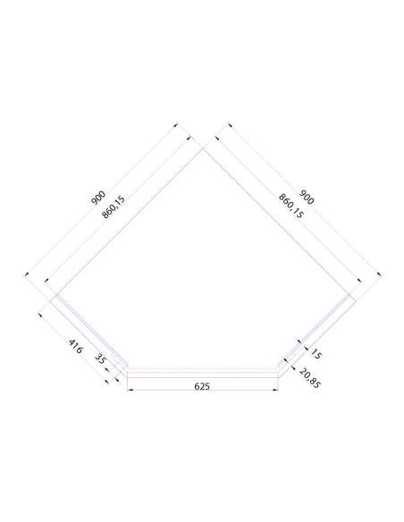 Душова кабіна без піддону Asignatura Turia 39020409 90х90 розстібна, п`ятикутна
