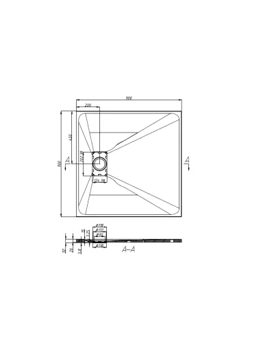 Душевой поддон низкий Asignatura Tinto 49837004 90х90 квадратный