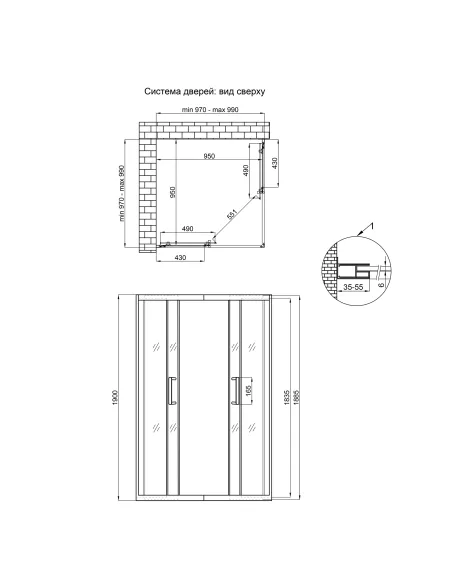 Душевая кабина без поддона Q-Тap Taurus CRM1011SC6, квадратная
