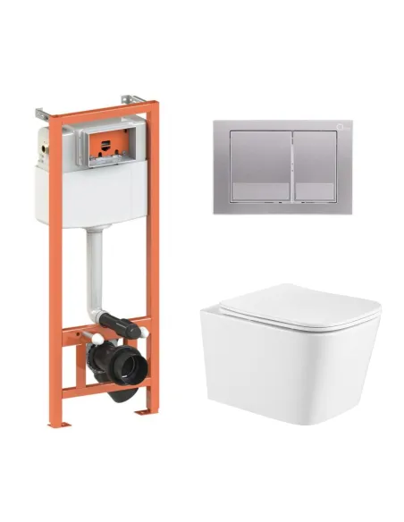Инсталляция с унитазом Q-Tap Crow Ultra Quiet QT05335171W, квадратная клавиша Satin, 4 в 1
