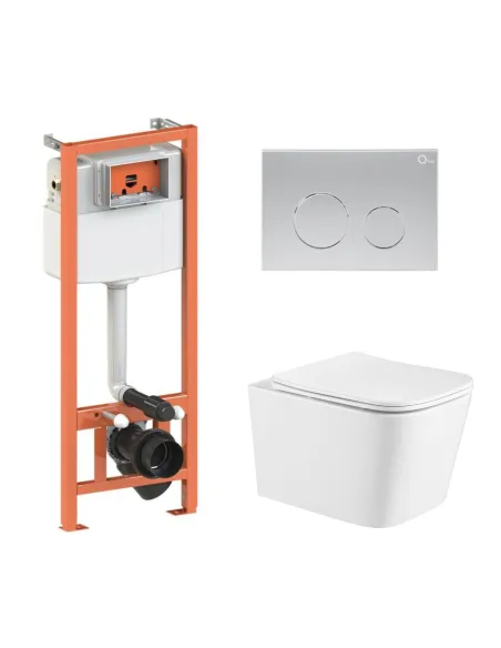 Інсталяція з унітазом Q-Tap Crow Ultra Quiet QT05335171W, кругла клавіша сатин, 4 в 1