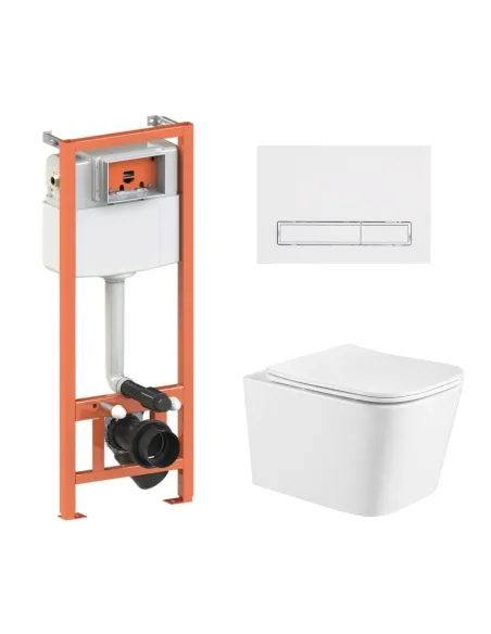 Инсталляция с унитазом Q-Tap Swan Ultra Quiet QT16335179W, линейная клавиша белая, 4 в 1
