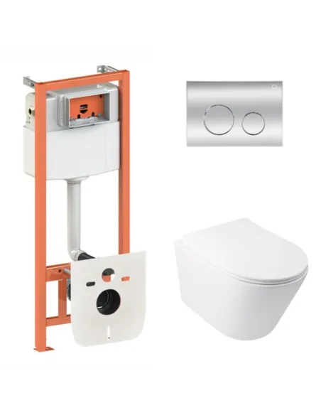 Инсталляция с унитазом Q-Tap Swan Ultra Quiet QT16335179W, круглая клавиша хром, 4 в 1