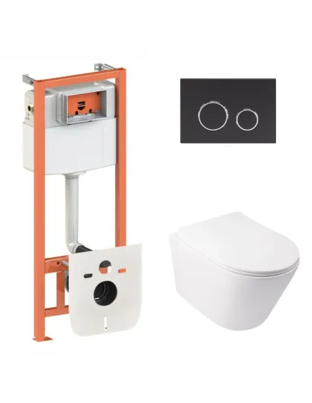 Інсталяція з унітазом Q-Tap Swan Ultra Quiet QT16335179W, кругла клавіша чорна, 4 в 1