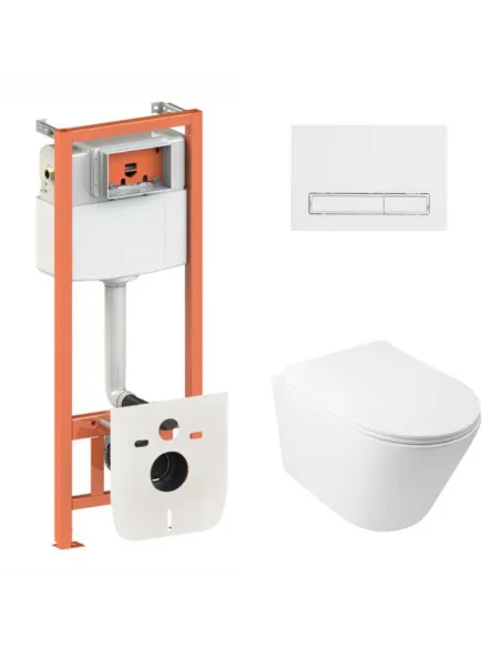 Инсталляция с унитазом Q-Tap Swan Ultra Quiet QT0133M425, линейная клавиша белая, 4 в 1