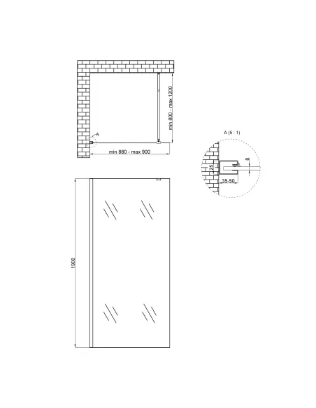 Душевая перегородка Q-Tap Walk-In Standard BLM209.C8, 90x190 см