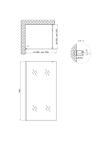 Душова перегородка Q-Tap Walk-In Standard BLM201.C8, 100x190 см