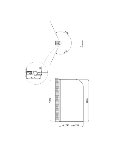 Стеклянная шторка для ванной Q-Tap Standard BLM407513APL, 75x130 см, левая