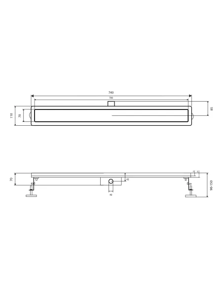 Душовий лінійний трап Q-Тap Taurus FA700MBLA SUS304, сухий затвор