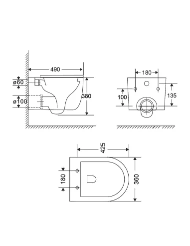 Унитаз безободковый подвесной Q-Tap Ultra Quiet QT2433084EUQMB, 490х360х380 мм, черный