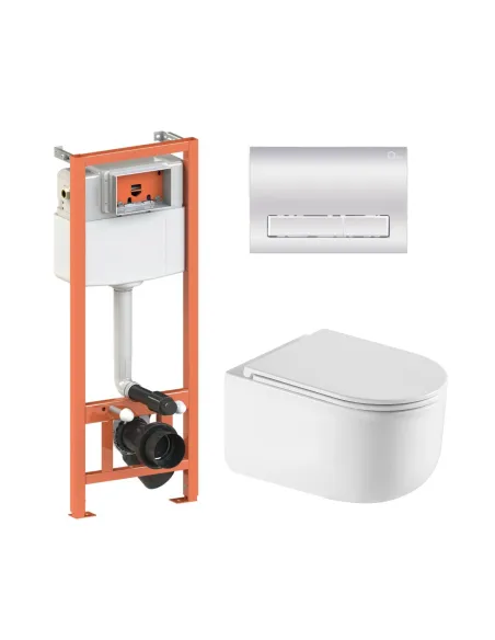 Комплект Q-Тap Taurus, унитаз подвесной QT2433084EUQW, комплект инсталляции Nest QT0133M425 и клавиша QT0111M08381CRM