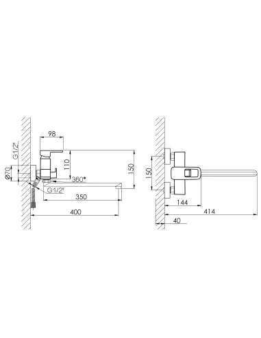 Смеситель для ванны Lidz Wawel 005 LDWAW005BLA45394 Black с душевым набором