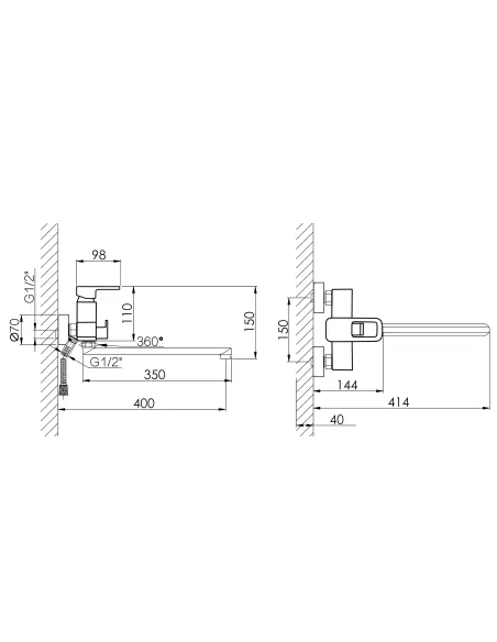 Смеситель для ванны Lidz Wawel 005 LDWAW005BLA45394 Black с душевым набором