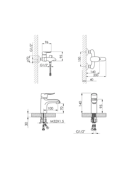 Набор для душа Lidz Wieza смеситель 006 и смеситель для раковины 001 Chrome с душевым набором