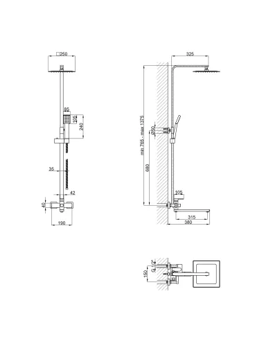 Душевая система с изливом Lidz Kubis 1033 LDKUB1033NKS46110 Нікель