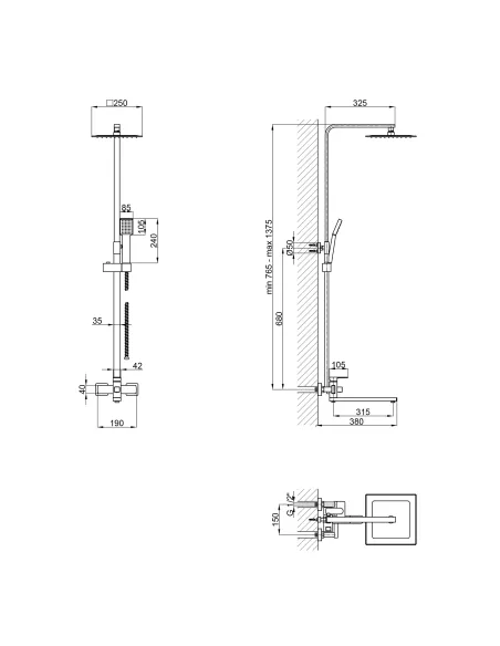 Душевая система с изливом Lidz Kubis 1033 LDKUB1033NKS46110 Нікель