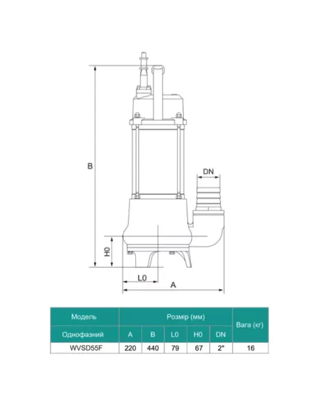 Фекальный насос Shimge WVSD 55F 0.55 кВт, без режущего механизма, нержавеющая сталь