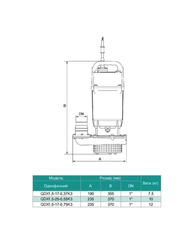 Дренажний насос Shimge QDX 1.5-32-0.75K3 0.75 кВт, алюміній