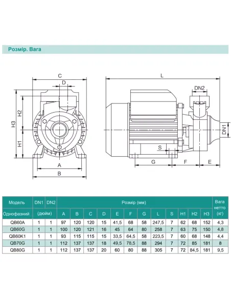 Вихревой поверхностный насос Shimge QB60K1, 0.37 кВт