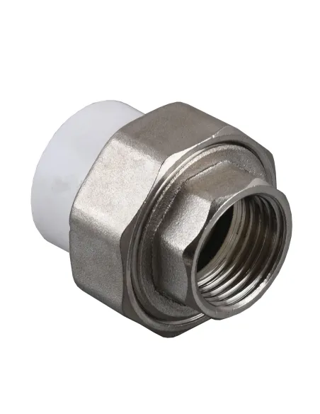 Муфта разборная Kalde PPR 12098 ф40 х 1 1/4 дюйма, белая, внутренняя резьба для полипропиленовых труб