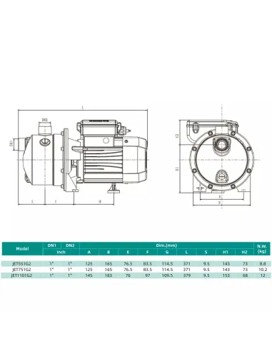Відцентровий поверхневий насос Shimge JET 751G2, 0.75 кВт, самовсмоктувальний
