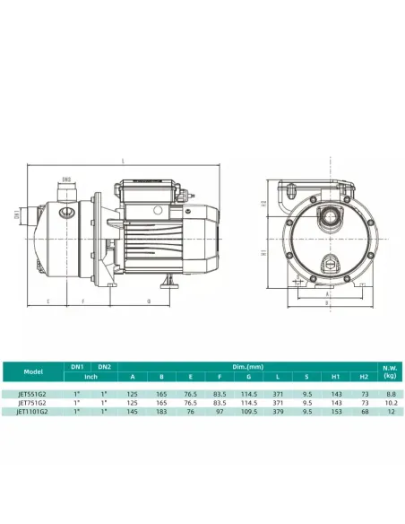 Відцентровий поверхневий насос Shimge JET 751G2, 0.75 кВт, самовсмоктувальний