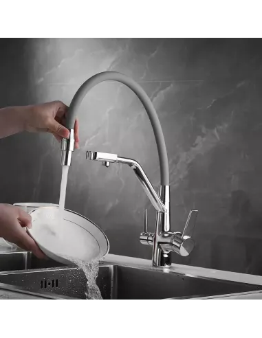 Смеситель для кухни Wezer INX4A-08 с подключением к очистке воды, серый гофроизлив