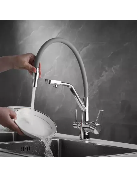 Змішувач для кухні Wezer INX4A-08 із підключенням до очищення води, сірий гофровилив