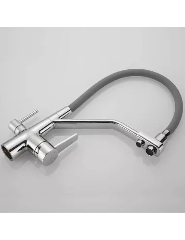 Смеситель для кухни Wezer INX4A-08 с подключением к очистке воды, серый гофроизлив