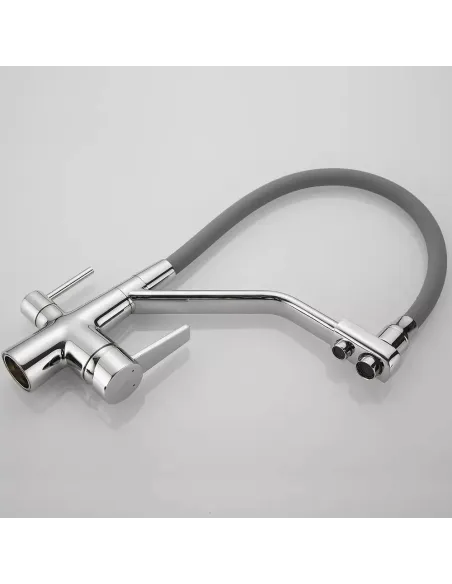 Смеситель для кухни Wezer INX4A-08 с подключением к очистке воды, серый гофроизлив