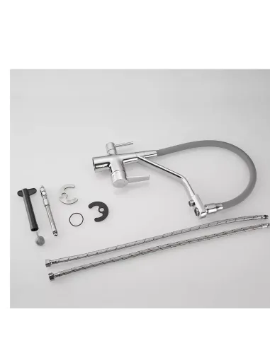 Смеситель для кухни Wezer INX4A-08 с подключением к очистке воды, серый гофроизлив