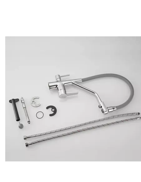 Смеситель для кухни Wezer INX4A-08 с подключением к очистке воды, серый гофроизлив