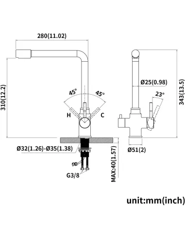 Смеситель для кухни Wezer EKO4C-01 с подключением к очистке воды