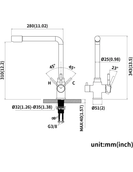 Смеситель для кухни Wezer EKO4C-01 с подключением к очистке воды