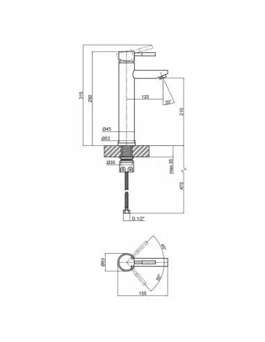 Змішувач для умивальника Wezer EKO11A-01-BLACK, одноважільний, високий